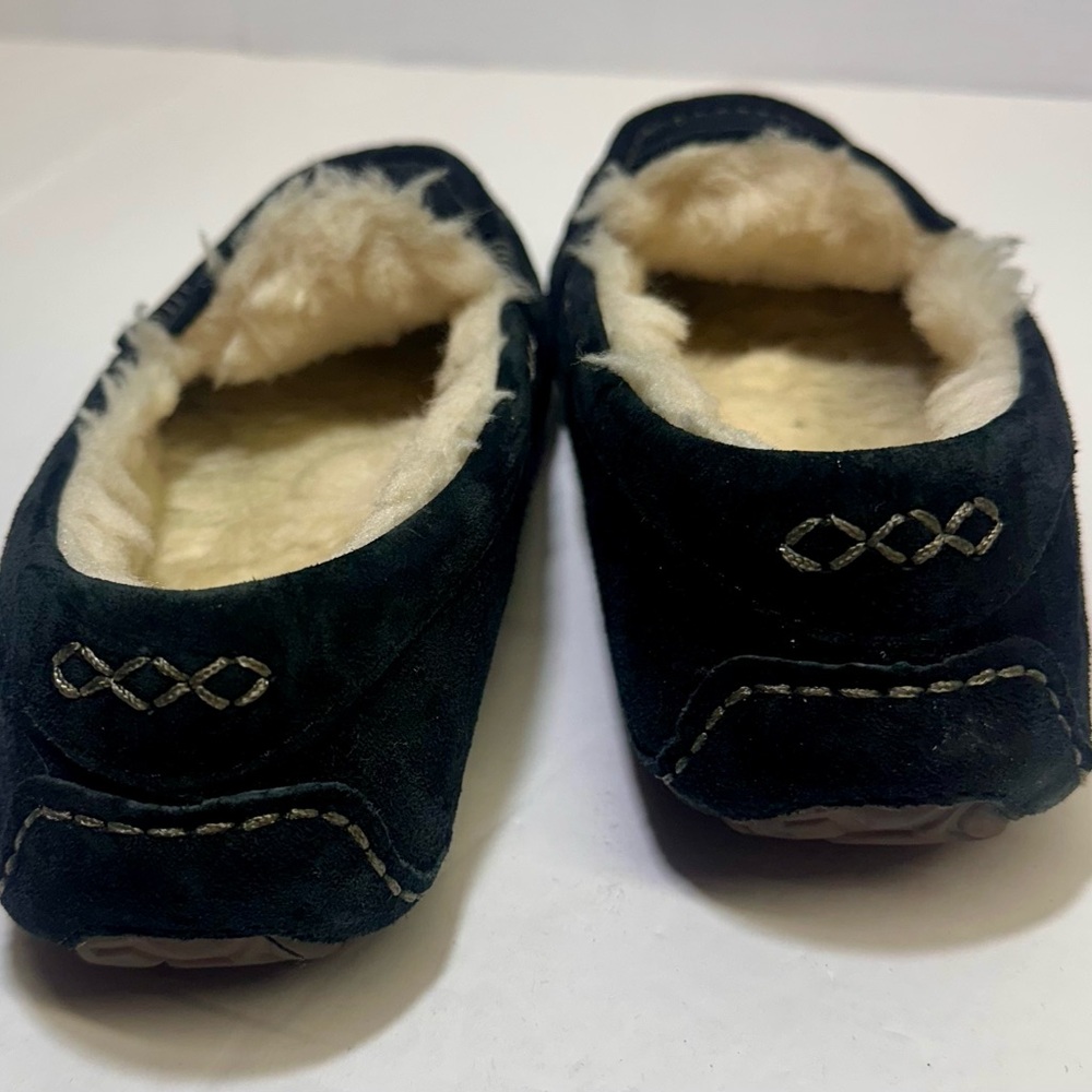 UGG Black Suede Moccasins with Cream Lining - Picture 4 of 9